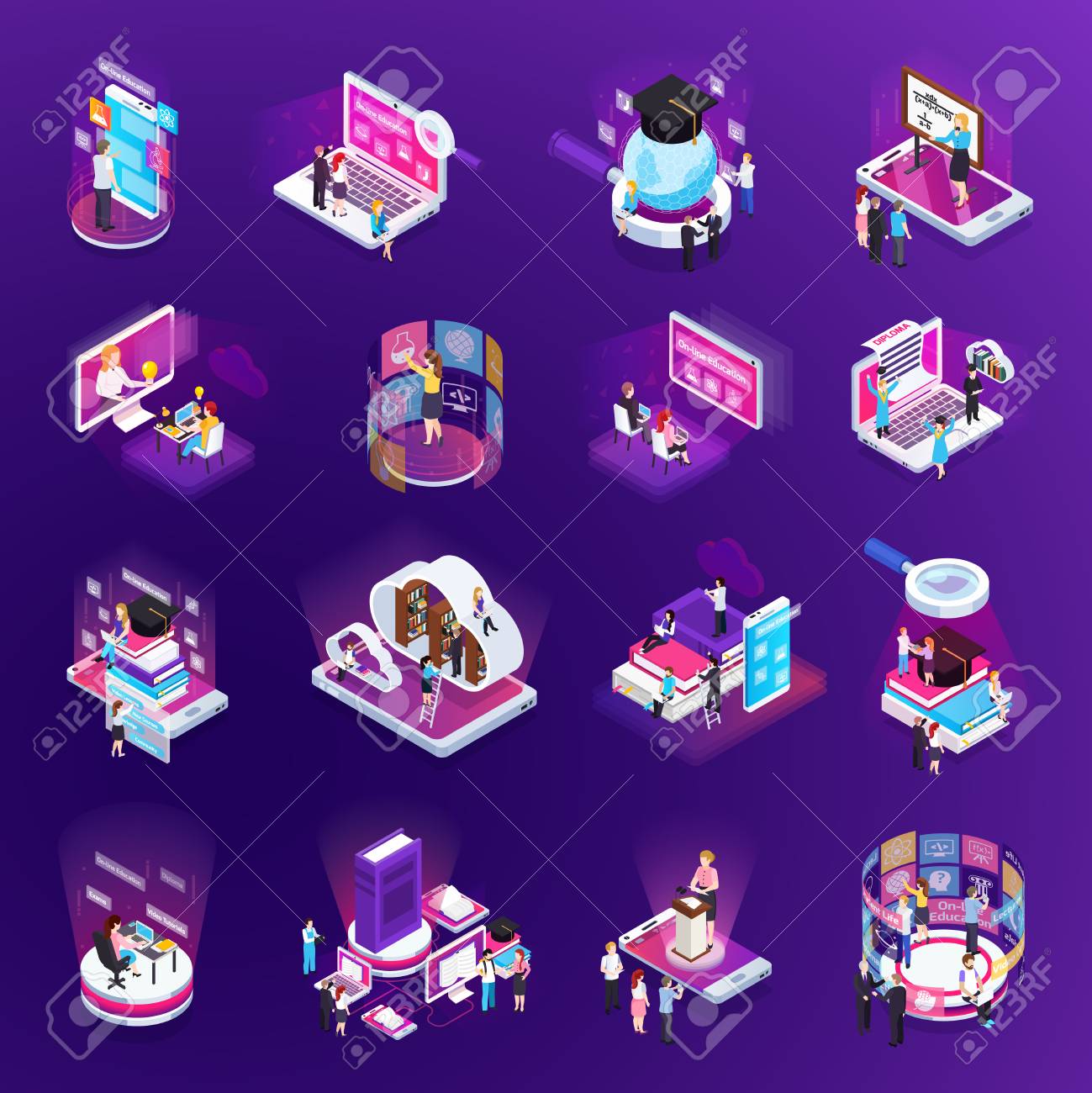 E-learning Isometric Set